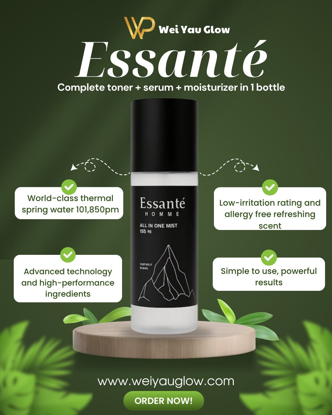 Complete Men SkinCare in JUST 1 SPRAY, Essanté ; All-In-One Mist: toner + serum + moisturizer. Smart skincare for modern men