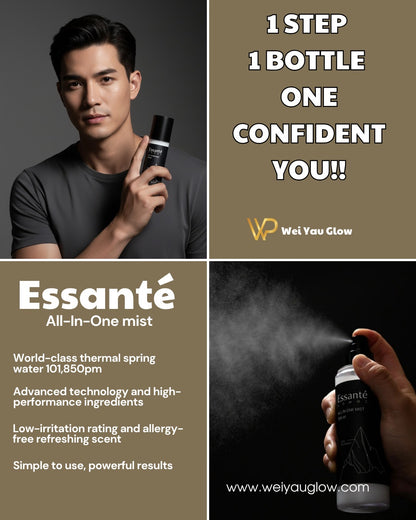 Complete Men SkinCare in JUST 1 SPRAY, Essanté ; All-In-One Mist: toner + serum + moisturizer. Smart skincare for modern men