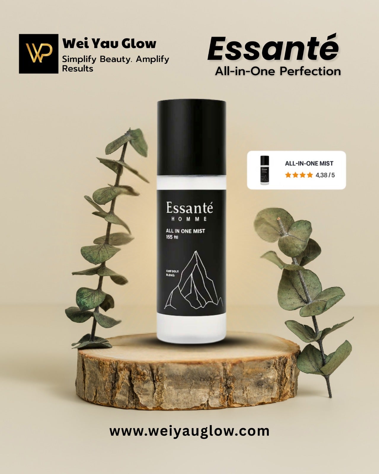 Complete Men SkinCare in JUST 1 SPRAY, Essanté ; All-In-One Mist: toner + serum + moisturizer. Smart skincare for modern men
