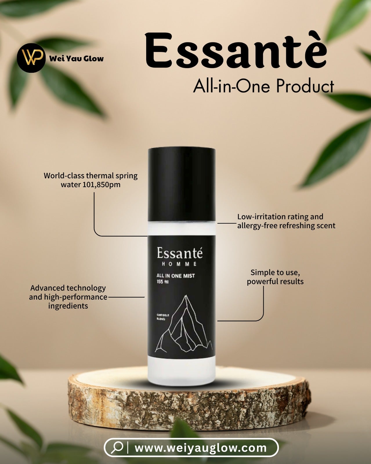 Complete Men SkinCare in JUST 1 SPRAY, Essanté ; All-In-One Mist: toner + serum + moisturizer. Smart skincare for modern men