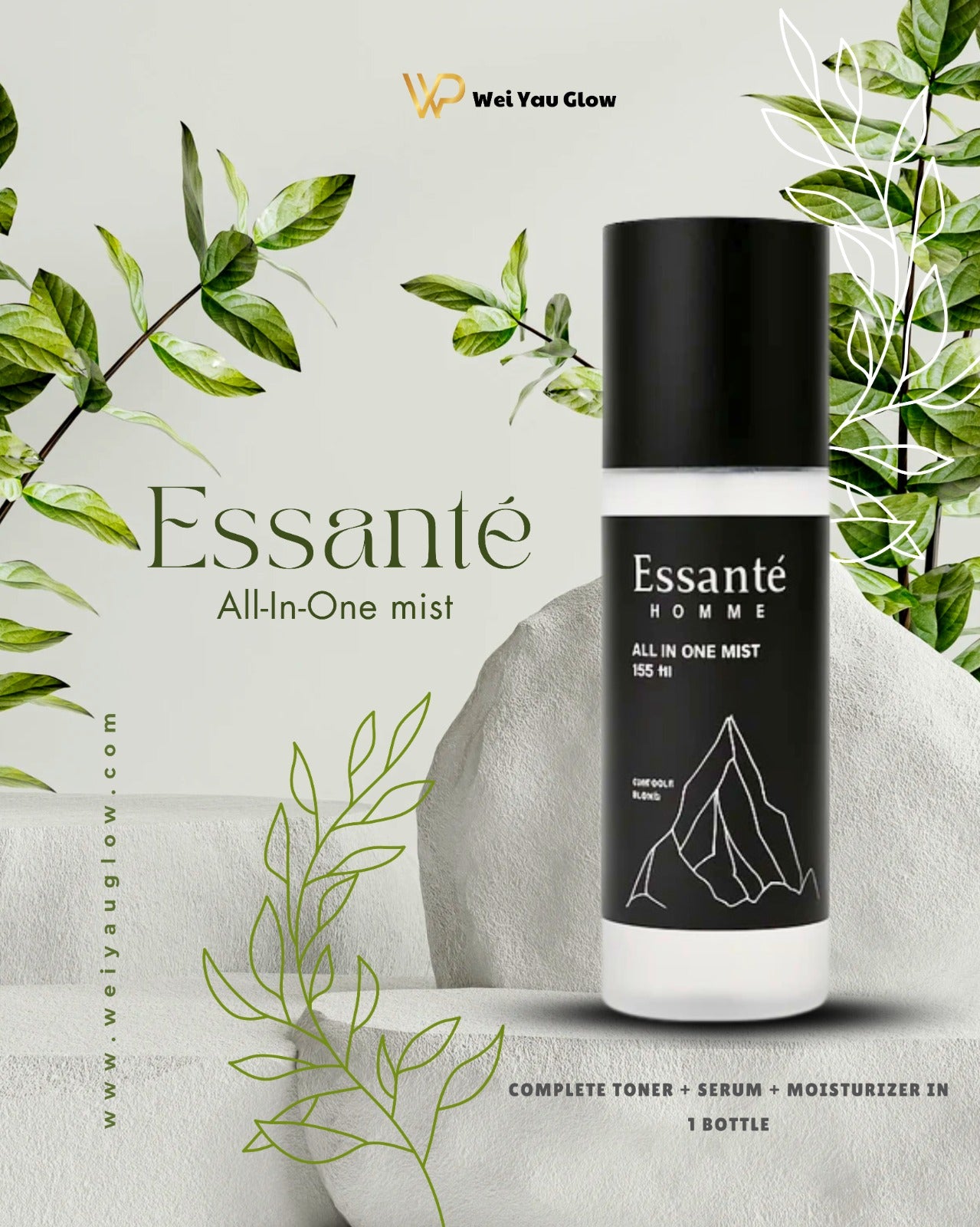 Complete Men SkinCare in JUST 1 SPRAY, Essanté ; All-In-One Mist: toner + serum + moisturizer. Smart skincare for modern men