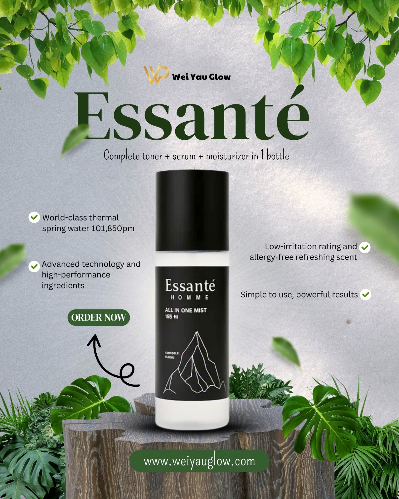 Complete Men SkinCare in JUST 1 SPRAY, Essanté ; All-In-One Mist: toner + serum + moisturizer. Smart skincare for modern men