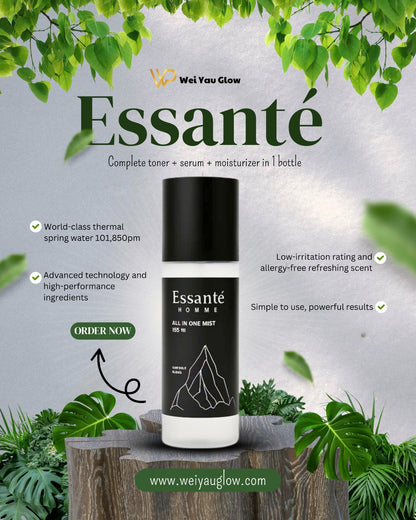 Complete Men SkinCare in JUST 1 SPRAY, Essanté ; All-In-One Mist: toner + serum + moisturizer. Smart skincare for modern men